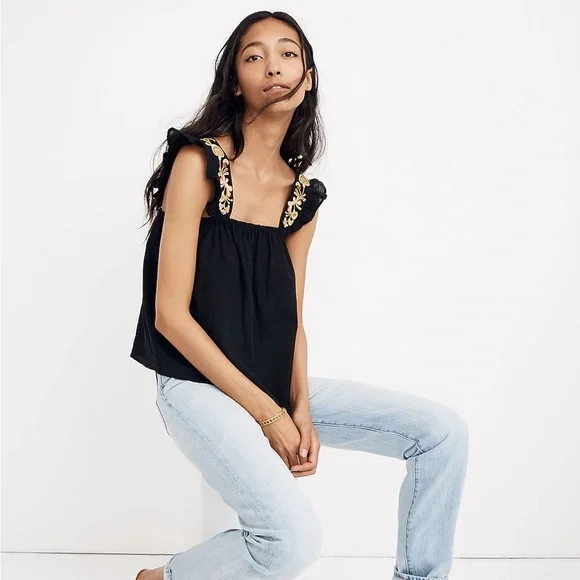 Embroidered-Strap Swing Top - Picture 2 of 7